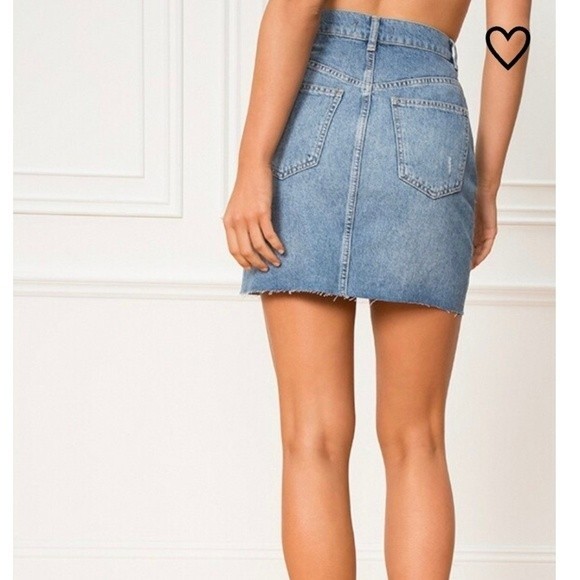 We The Free Hallie Midstone Washed Denim distressed mini front seamSkirt - Picture 3 of 10